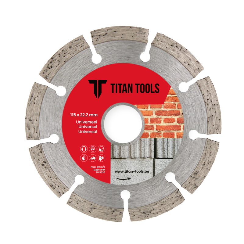 Titan Tools diamantschijf universeel van 115 mm voor verschillende materialen zoals beton en stenen