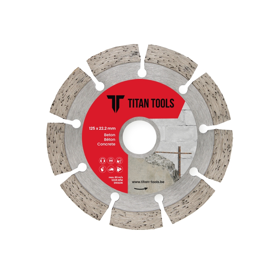 Diamantschijven van Titan Tools voor het moeiteloos zagen in allerlei materialen zoals beton, baksteen, tegels en veel meer.