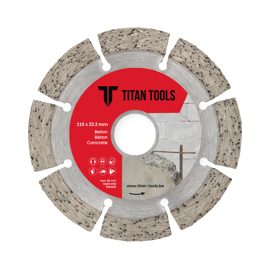 Titan Tools diamantschijf beton 115 mm voor het snijden van beton en steen