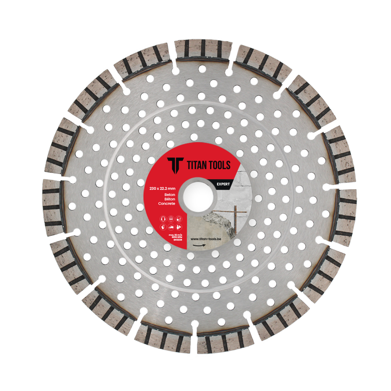 Titan Tools professionele diamantschijf beton 230 x 22.2 mm voor zagen van beton met haakse slijper